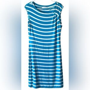 Calvin Klein Blue and White Cap Sleeve Sheath Dress